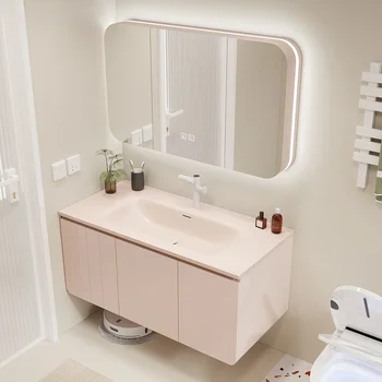 Washstand Washbasin Cabinet Combination Cherry Pink Bathroom Cabinet Artificial Stone Whole Washbin
