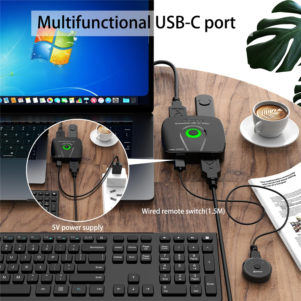 Bidirectional USB 3.0 Switch Selector 2 In 1 Output/1 In 2 Output For 2 Computers Sharing Printer Mouse Keyboard