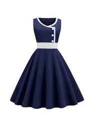 Summer Dress Women Robe Vintage Retro 50s 60s Sleeveless Rockabilly Party Dresses Vestidos