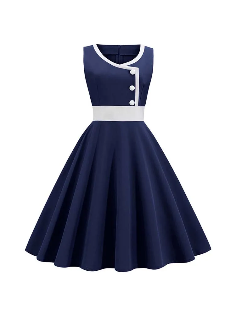 Letnia sukienka damska szata Vintage Retro 50. 60. bez rękawów Rockabilly Party sukienki Vestidos
