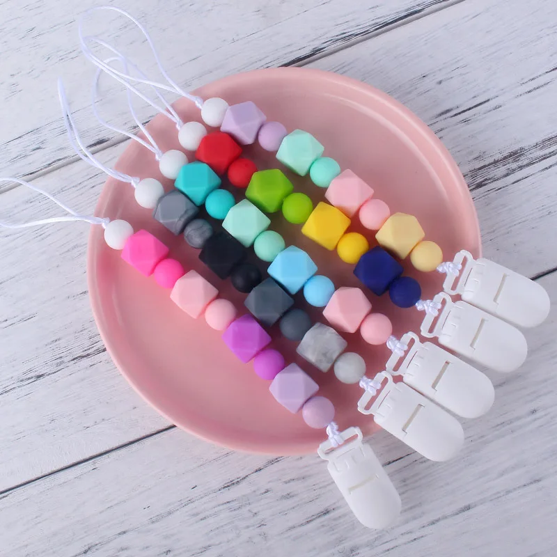 ABCPICK New Customization BPA Free Silicone Chew Beads Pacifier Clips Dummy Chain Holder Anti Drop Dummy Chains Baby