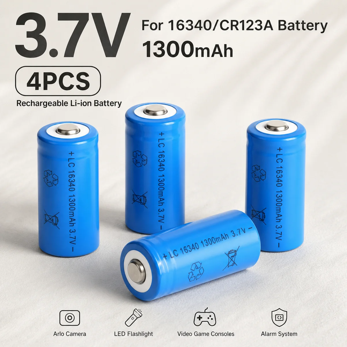 High Capacity Rechargeable Li-ion Batteries 16340 CR123A 3.7V 1300mAh 1-20PCS Cell For LED Flashlight and Laser Pen