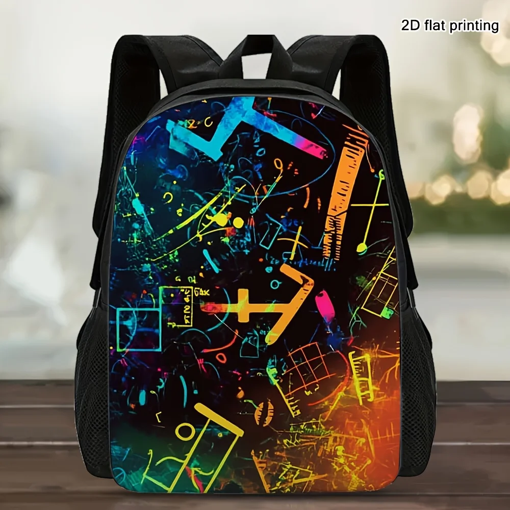 

1 piece neon math formula backpack - stylish high-capacity commuter bag, double shoulder strap design, washable zipper closure