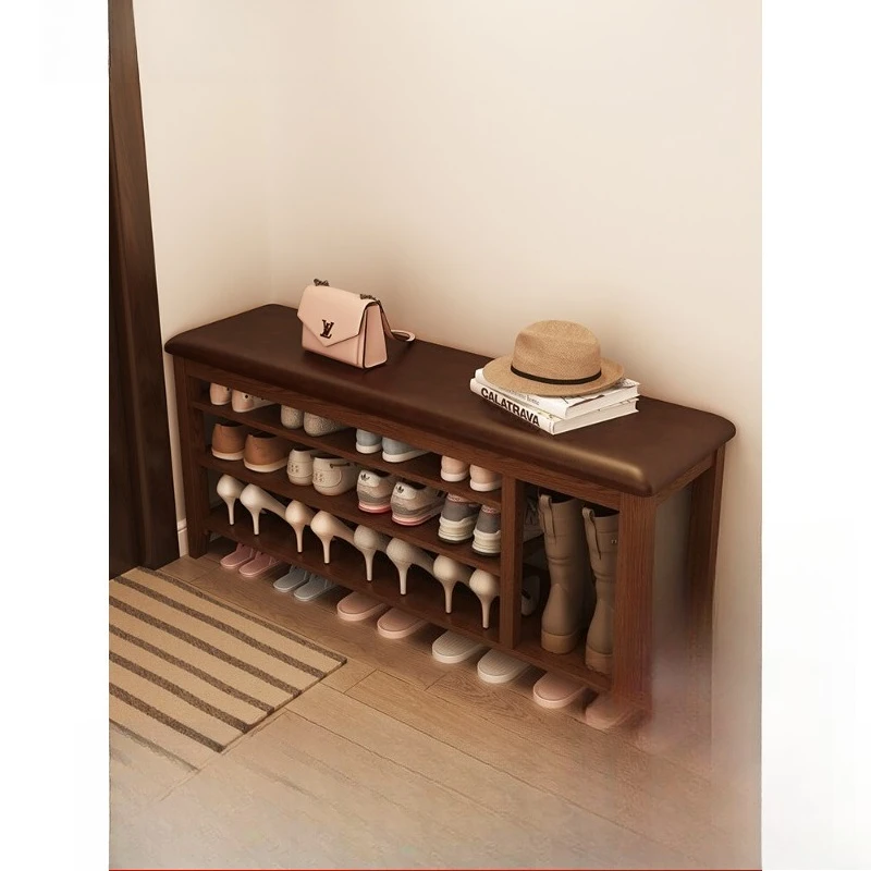 

Solid wood shoe changing stool shoe cabinet household door entrance soft bag seat cushion home long stool