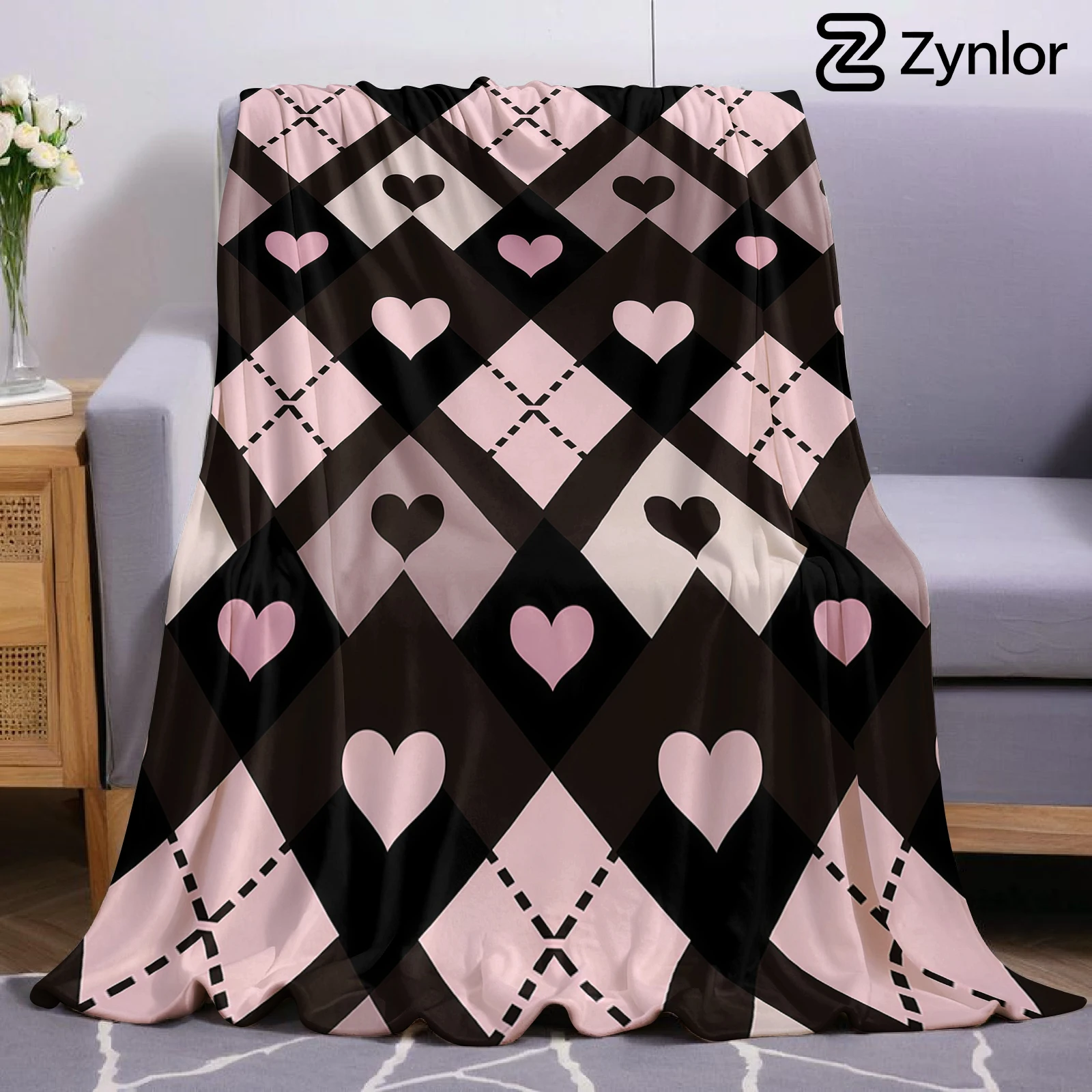 Pink Brown Check Lightweight Microfiber Soft Christmas Fleece Blanket Warm Cozy Throw for Bed Sofa Office Travel All Season