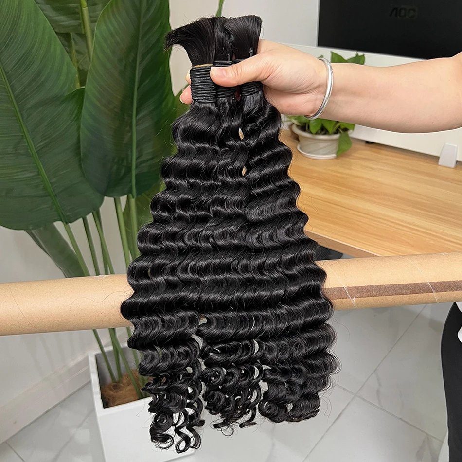 Deep Curly Human Hair Extension Bulk No Weft 10A Grade 26 Inches 100% Unprocessed Raw Virgin Hair #1B Natural Color For Braiding