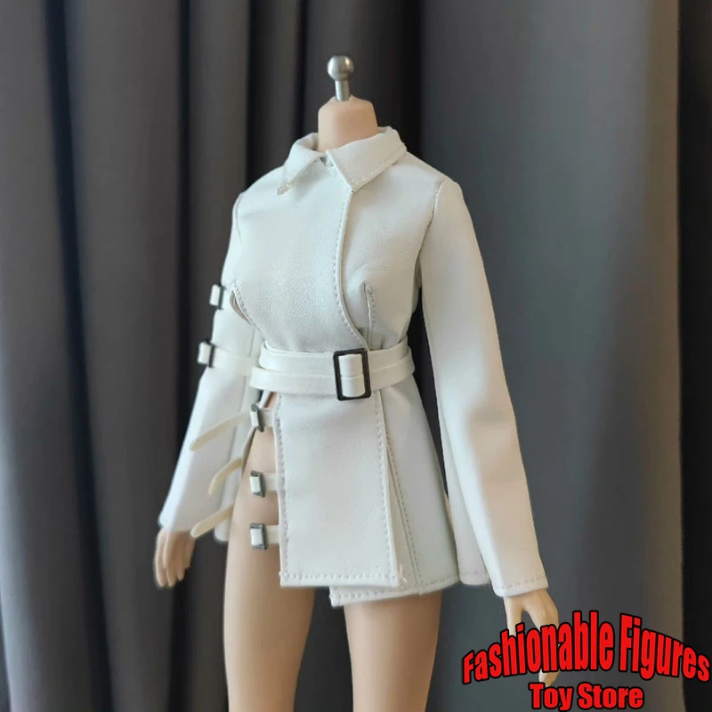 1/6 giacca da donna di media lunghezza Trench colletto con risvolto Blazer cappotto in pelle con spacco laterale con cintura per corpo soldato Action Figure da 12 pollici