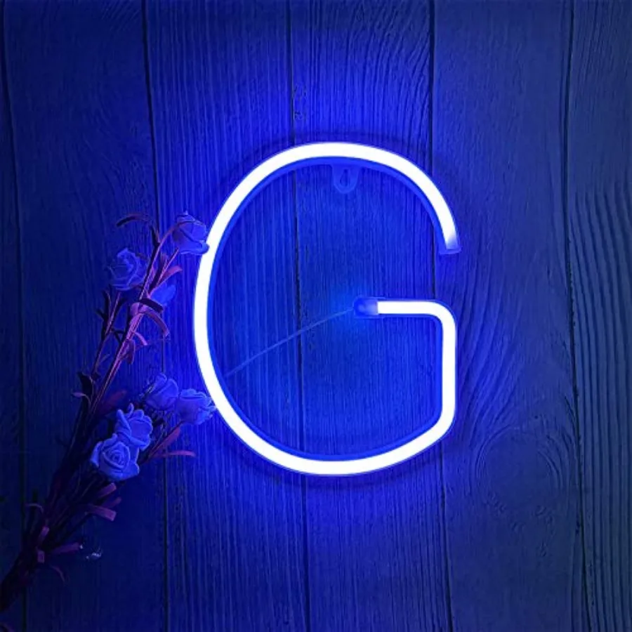 Blue LED Neon Letter Light, USB Batteries Operated Letter Sign for Night Light Lamp Words for Valentines Day, Home, Indoor Wall