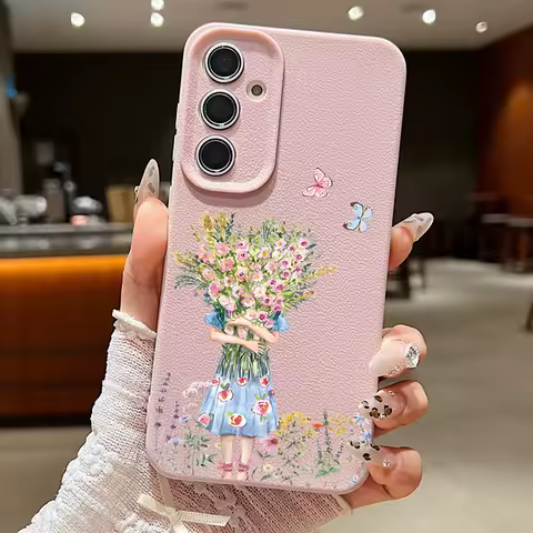 Girl Flower Case For Samsung Galaxy S24 S23 S22 S25 Ultra Edge S21 FE A14 A34 A16 A26 A36 A56 A15 A35 A52 A53 A54 A55 5G Capa