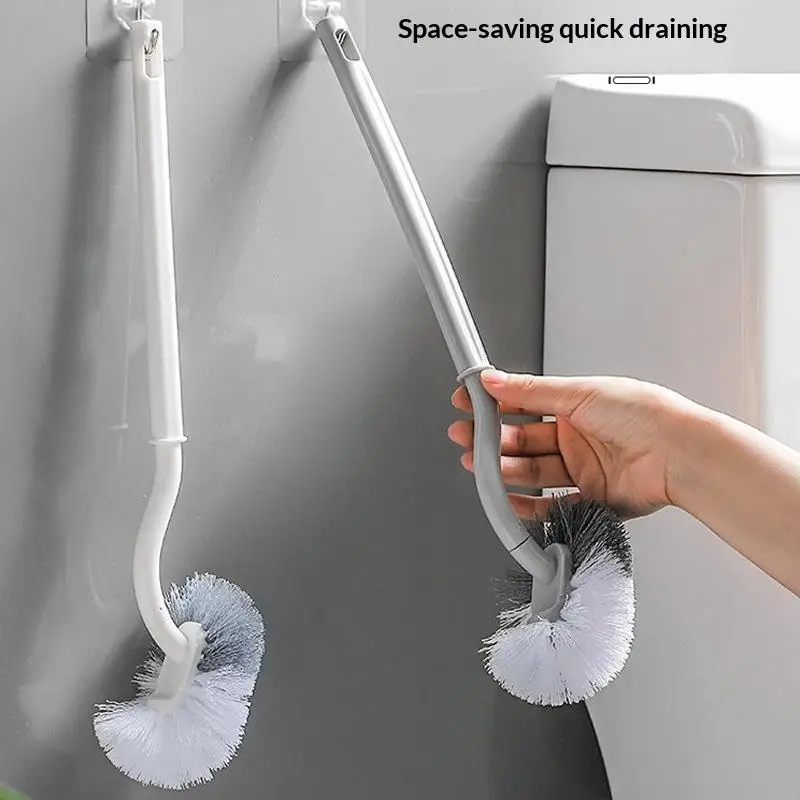 Toilet Brush No Drill Wall Mounted Long Handle Soft Bristle Waterproof for Commercial Public Restroom Cleaning