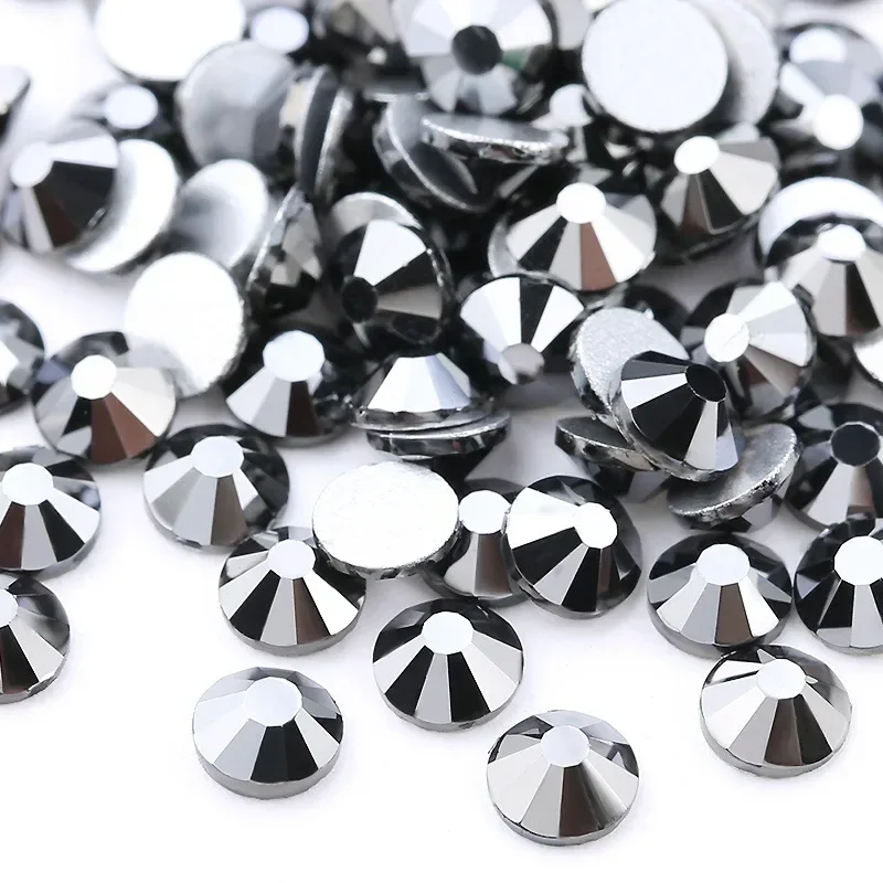 SWAGPICK 1440PCS Glass 3D Nail Art Decorations Hematite Gold Silver Charms Flatback Rhinestone Glue on Crystal Wedding Dress DIY