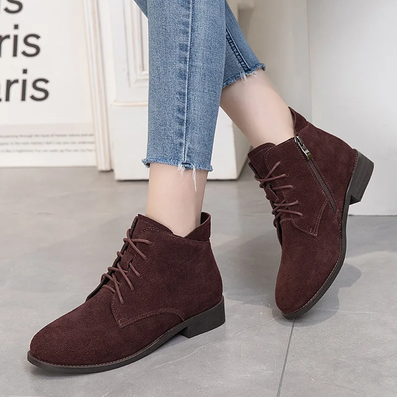 GKTINOO Women Chelsea Boots 2024 Autumn Winter New Genuine Leather Fashion Casual Shoes Women Cow Suede Lace-up Ankle Boots