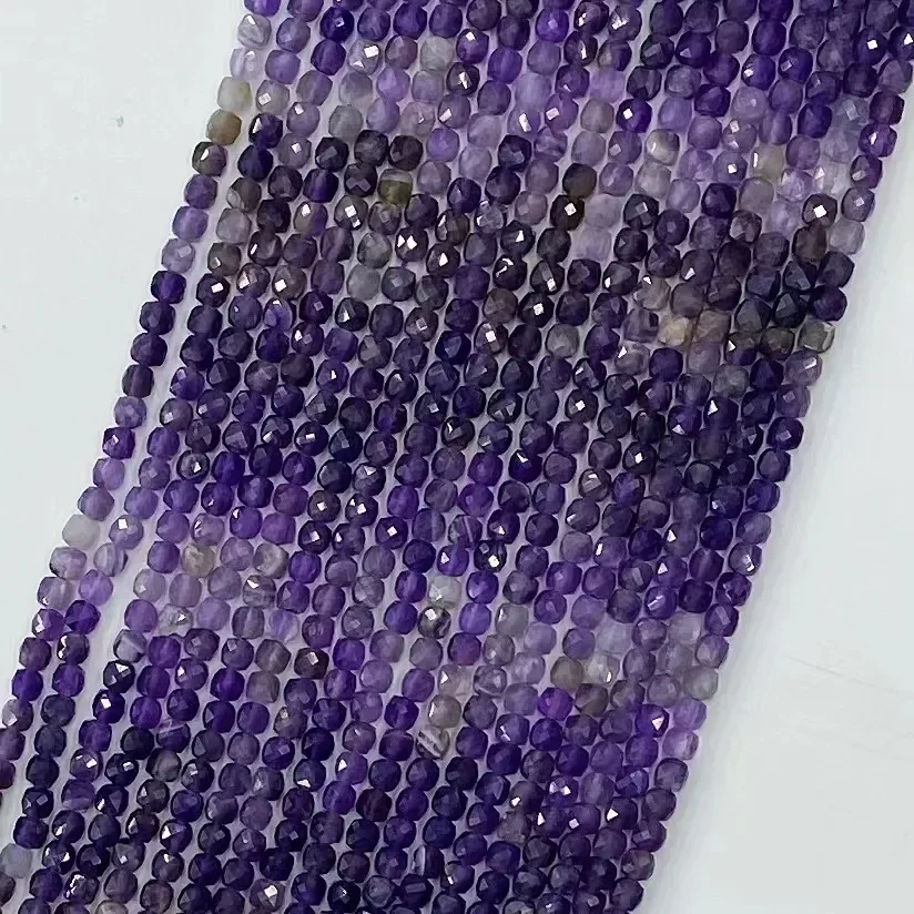 Natural Amethyst Gemstone Facted Square Loose Beads 38cm Women Trendy Fashion Jewelry DIY Bracelet Necklace Strand Beads Charm