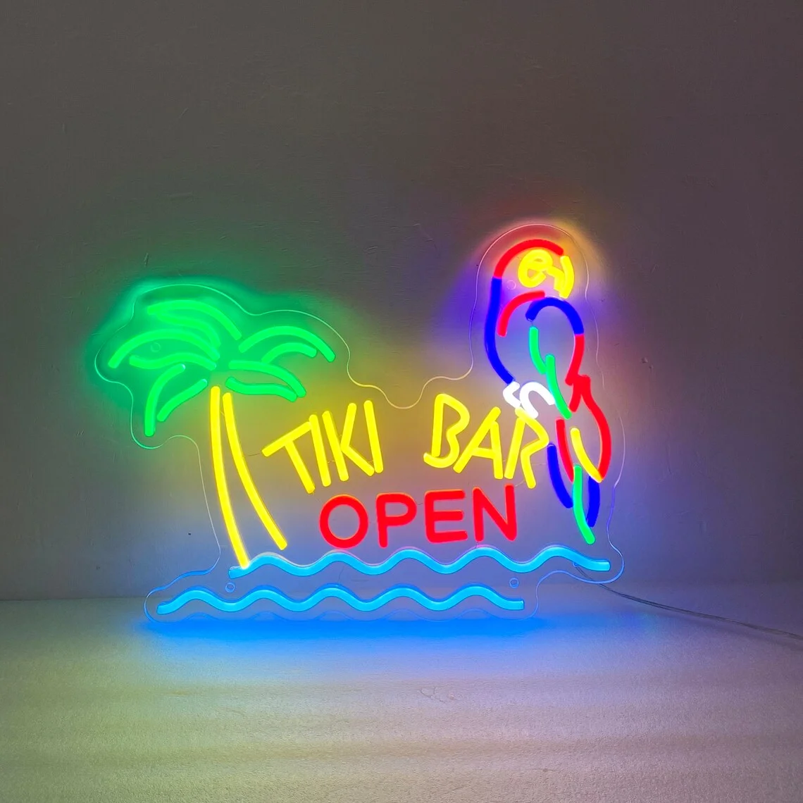 Bar Open Neon Sign Parrot Palm Tree, Bar Neon Sign  Personalized Bar Decor, Beach Bar Sign