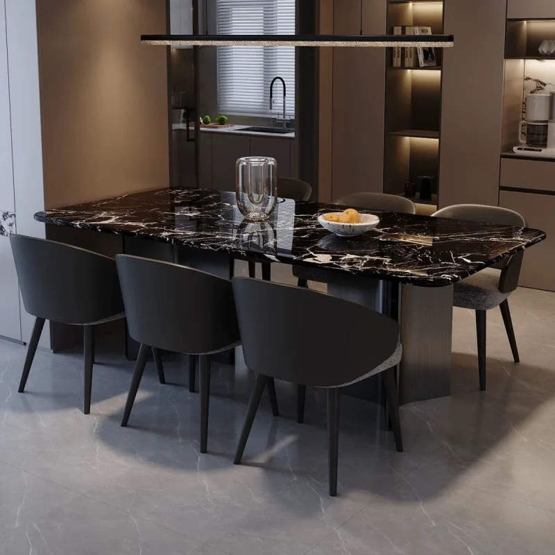 

Marble dining table and chair combination rectangular small apartment household dining table