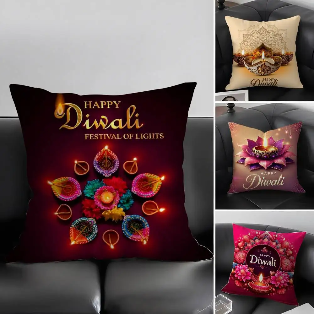 Happy Diwali Festival Kissenbezug, Büro, Sofa, Wohnheim, Stuhl, Rückenlehne, kurzer Plüsch, doppelseitiger Druck, Heimkissenbezug