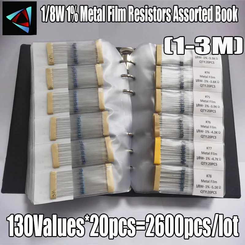 

130Values 1/8W 0.125W 1% Metal Film Resistors Assorted Pack Set Lot Book Kits