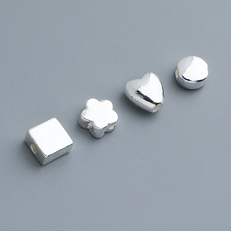 1pc 925 Sterling Silver 4 Models Cute Spacer Charms Heart/Flower/Round/Square Silver Loose Beads DIY Jewelry Bracelets Materials