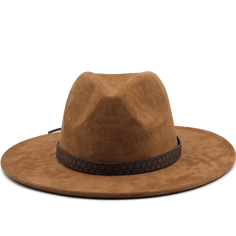 Solid color Suede fedoras panama hat felt hat for male Jazz hats cowboy hat for women and men winter men cap wide brim hat