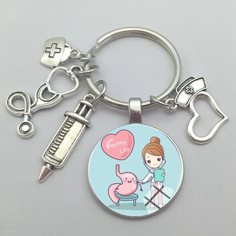 1pcs Nurse Keychain Physician Assistant Key Chains Medical Keyring Stethoscope Syringe Charms Car Key Chain Men Women Jewelry