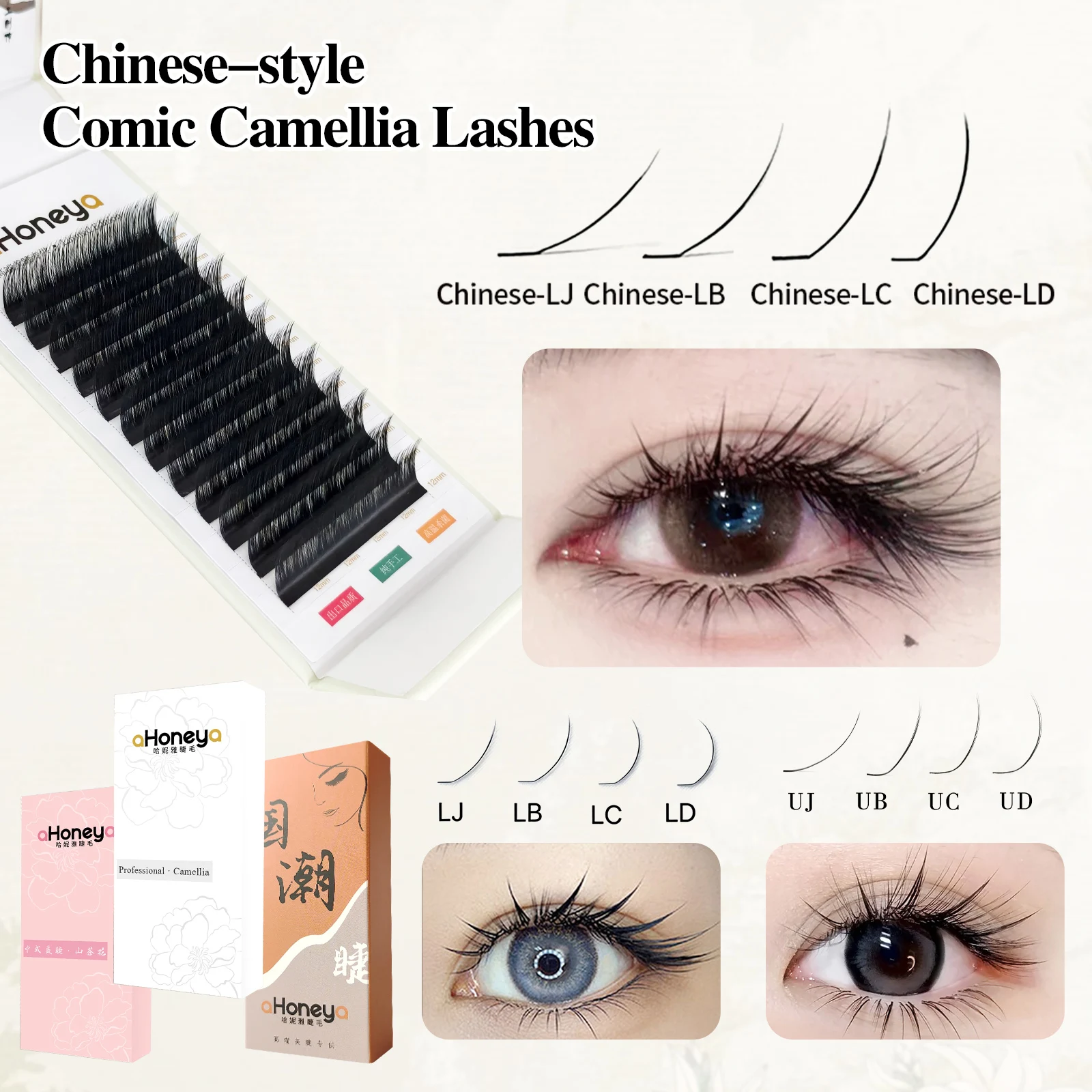 Chinesischer Stil LJ LB LC Kamelien-Kunstwimpern aus Kunstnerz, weiche, einfach zu formende Einzelwimpern, leichte russische Volumen-Wimpern, vorgefertigte Wimpern