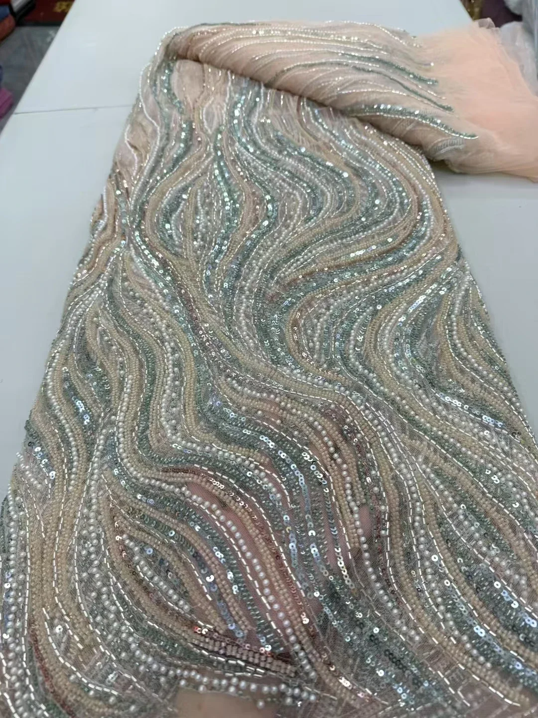 Роскошная французская шифоновая ткань, африканская тяжелая кружевная ткань с бисером, высококачественное шитье нигерийского жемчужного кружевного платья с блестками