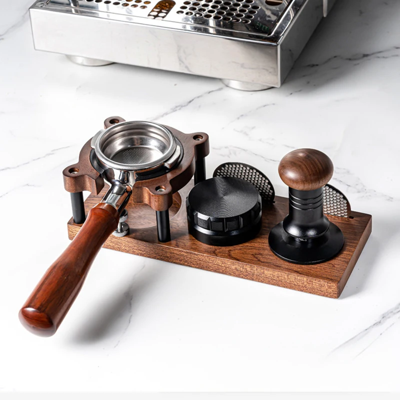 51/53/54/58mm Wood Espresso Tamper Station Stand Portafilter Holder Filter Screen Holder Espresso Tamping Storage Rack Barista