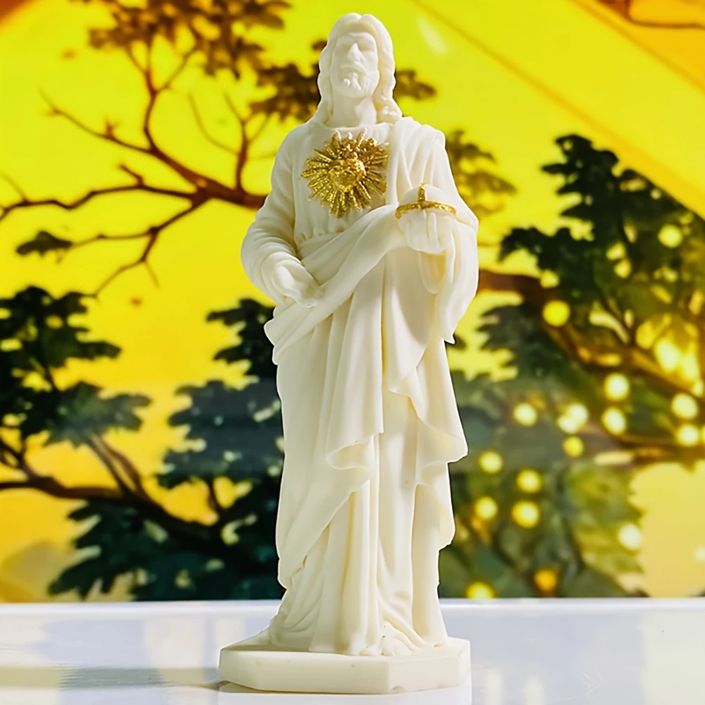 1Pc Resin Jesus Sculpture, Artistic Style Jesus Figurine, Creative Small Ornament for Home Desktop Decoration, Decorative Craft