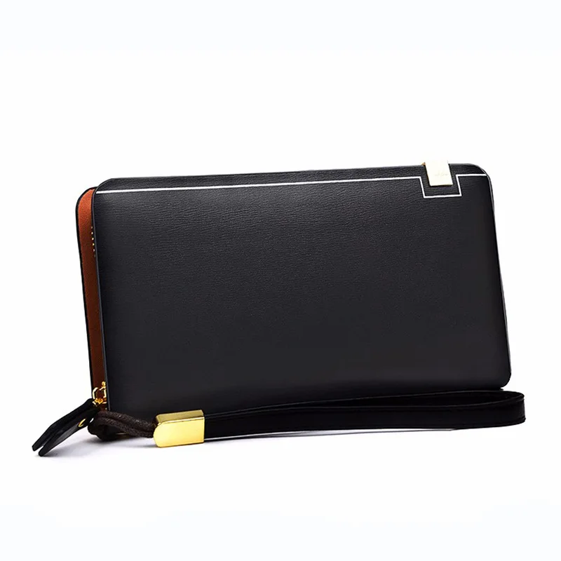 

Men's Black PU Zipper Wallet Handbag Multi-Functional Gentleman Moneybag Business Mobile Bag Purse