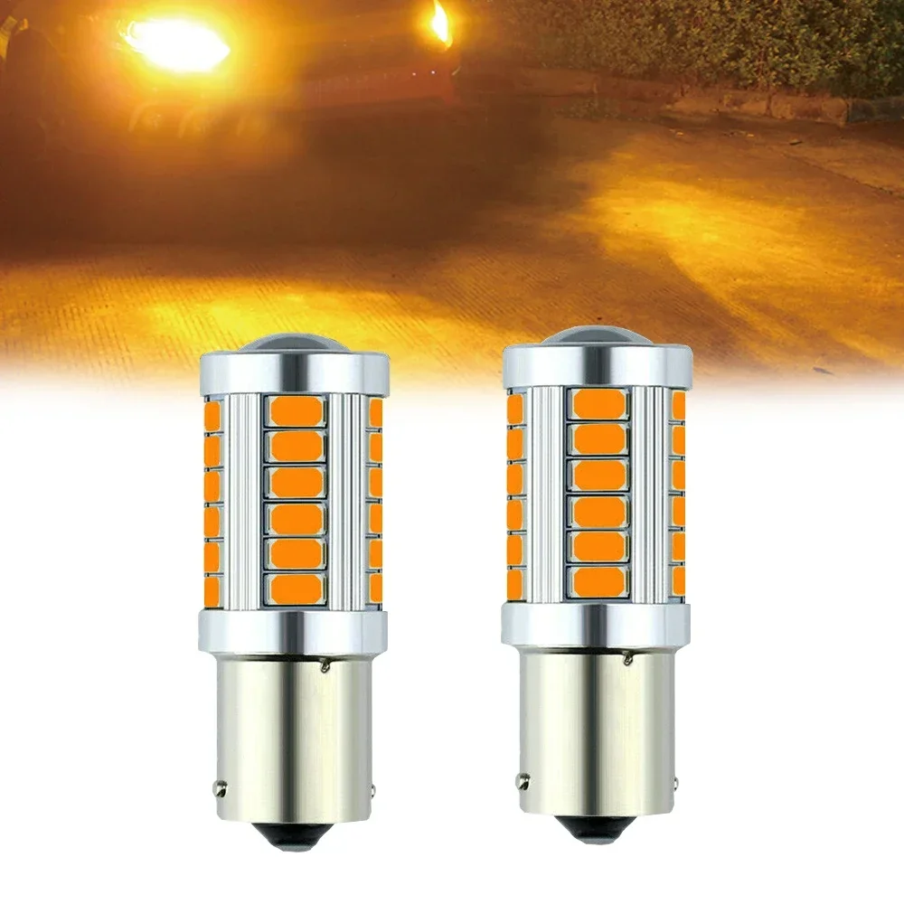 

2pcs Amber Yellow LED Rear Warning Lamp Car Canbus No Error Turn Signal Lights 1156 BAU15S PY21W 33SMD Brake Tail Reverse Bulb