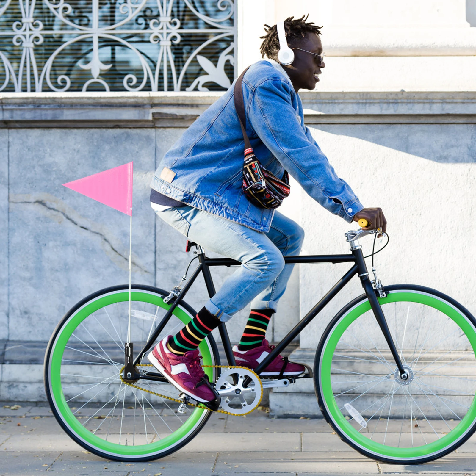 1Set Multi-Function Bike Flag Sturdy Pole Safety Warning Durable Easy Install Carry Bicycle Supplies Multi-Function Bike Flag