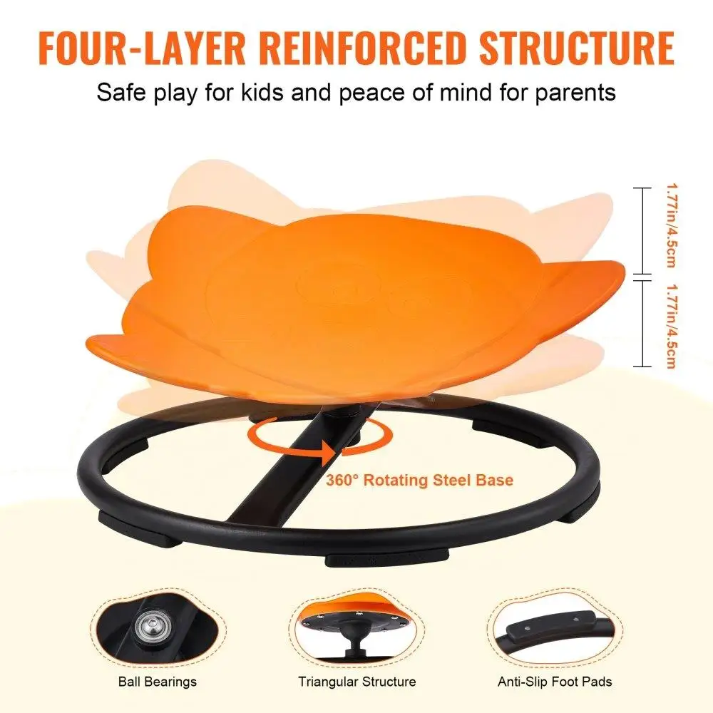 Cadeira giratória para crianças, capacidade de 220 lbs, brinquedo sensorial giratório de 360 graus, base antiderrapante para equilíbrio para coordenação, foco laranja