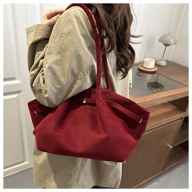 Umhängetasche aus Wildlederimitat für Damen, modisch, Pendler-Einkaufstasche, lässig, Unterarm-Eimer-Geldbörse, Herbst, täglich, Luxus-Handtasche – Detail 14