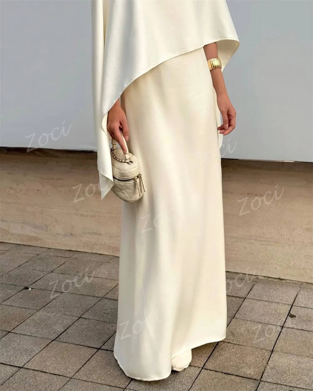 Zoci ケープスリーブ ベージュ 控えめな女性のイブニングドレス 写真撮影用 カスタマイズされたエレガントなプロムパーティードレス 結婚式のゲストドレス