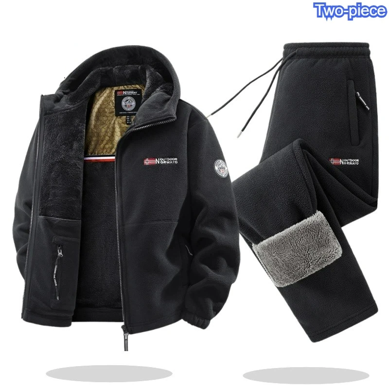 

Maxbary Winter Men Tracksuit 2025 Thick Fleece Jacket Pants 2 Piece Ski Running Sportswear Snow Warm Outfit Men's sports set