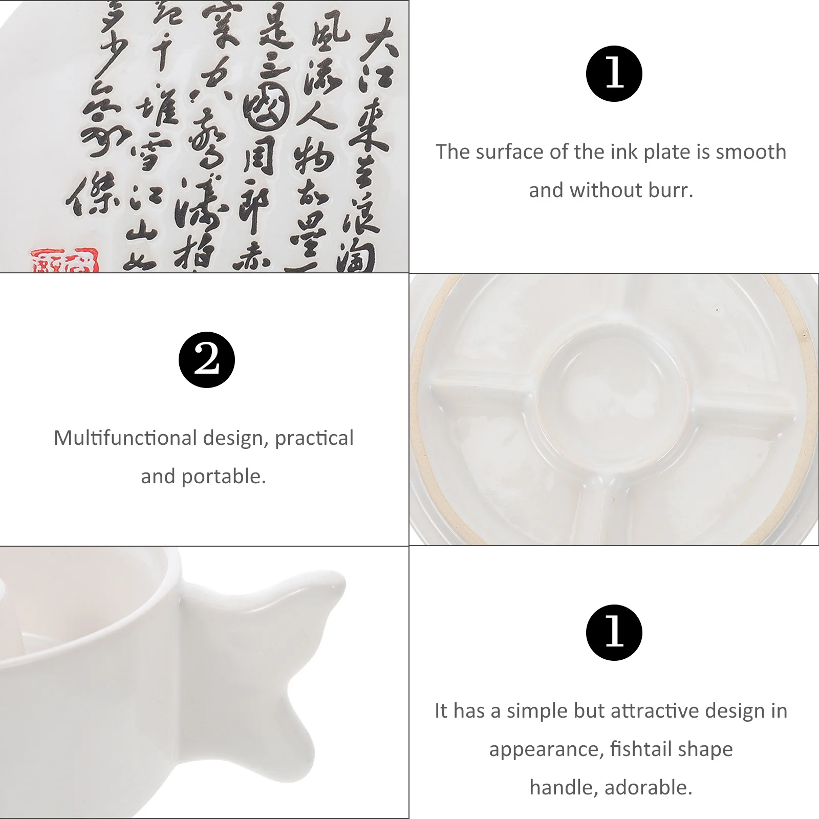 Ceramic Inkstone with Cover Traditional Calligraphy Practical Writing Painting Ink Plate Ink Stone with Cover