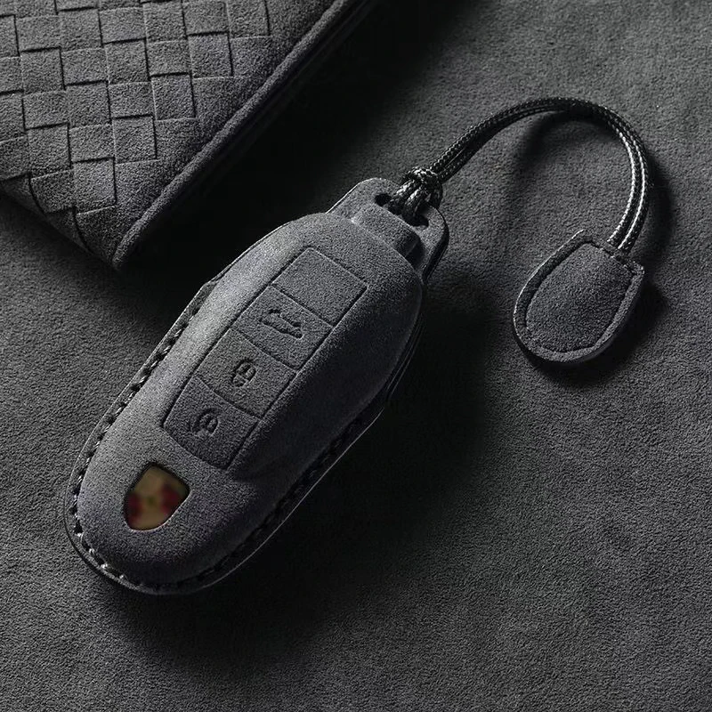 For Porsche 718 Cayenne Panamera 911 Macan Taycan Cayman Boxster Leather Car Key Case Cover Shell Suede Car Accessories