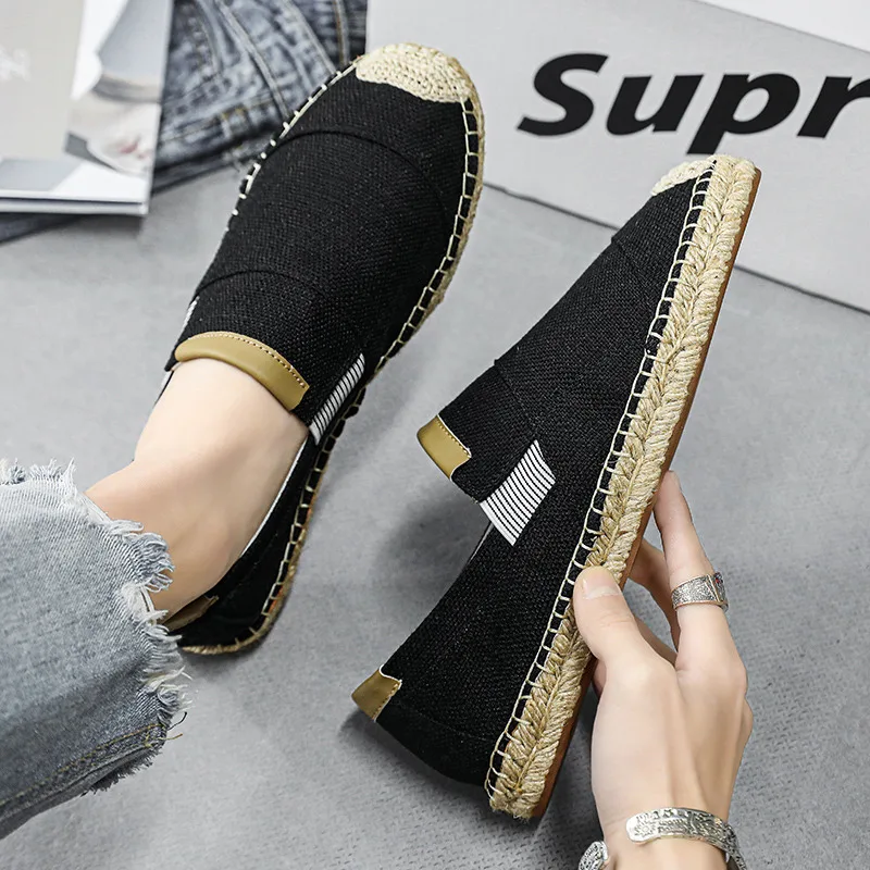 

Classic Black Linen Loafers Man Comfort Non-Slip Men's Canvas Shoes Breathable Slip-on Flat Shoes Men Espadrilles zapatos hombre