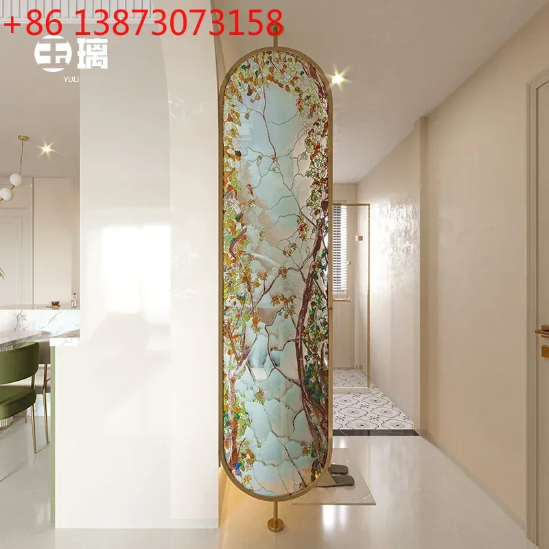 5656Jade glass enamel color pure hand-painted art glass partition bathroom half wall screen blocking sink French bedroom