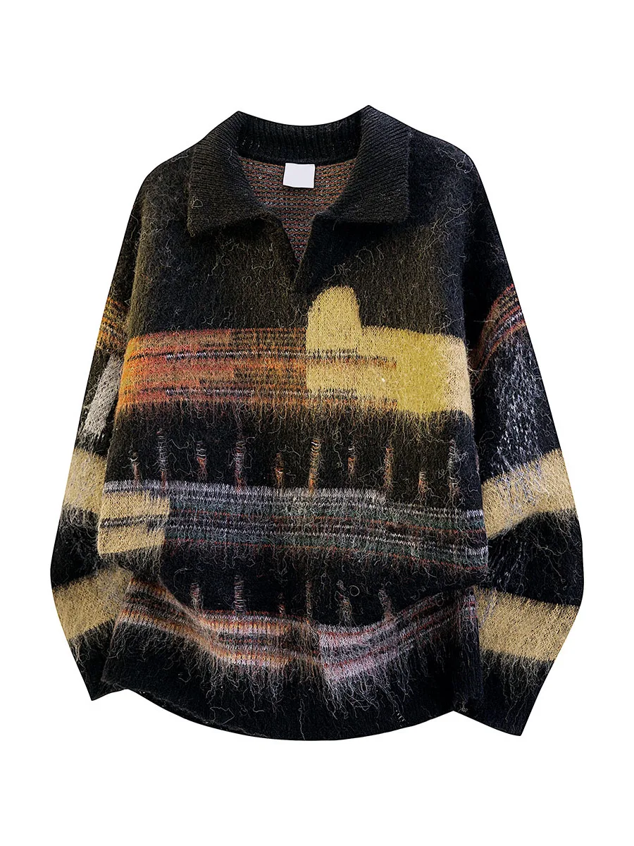 

Men's Collar Knitted Sweater Winter Casual Sle Color Blo Hole Design Cozy Soft Material Long Sve Warm Outerwear