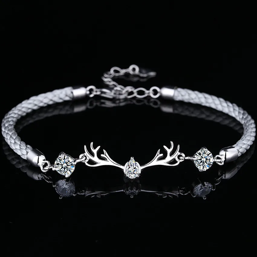 

925 Sterling Silver Charms Deer Horn AAA Zircon crystal Bracelet for Women Fashion weave wedding brand designer Jewelry Gift
