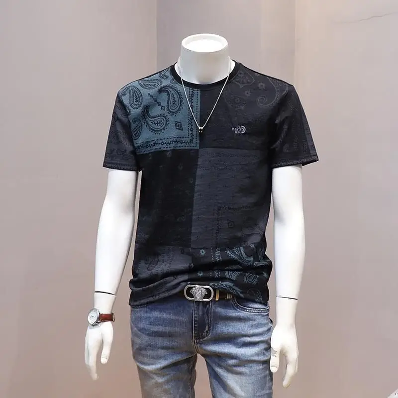 Men's breathable thin short-sleeved T-shirt Korean youth printed casual round neck half-sleeved