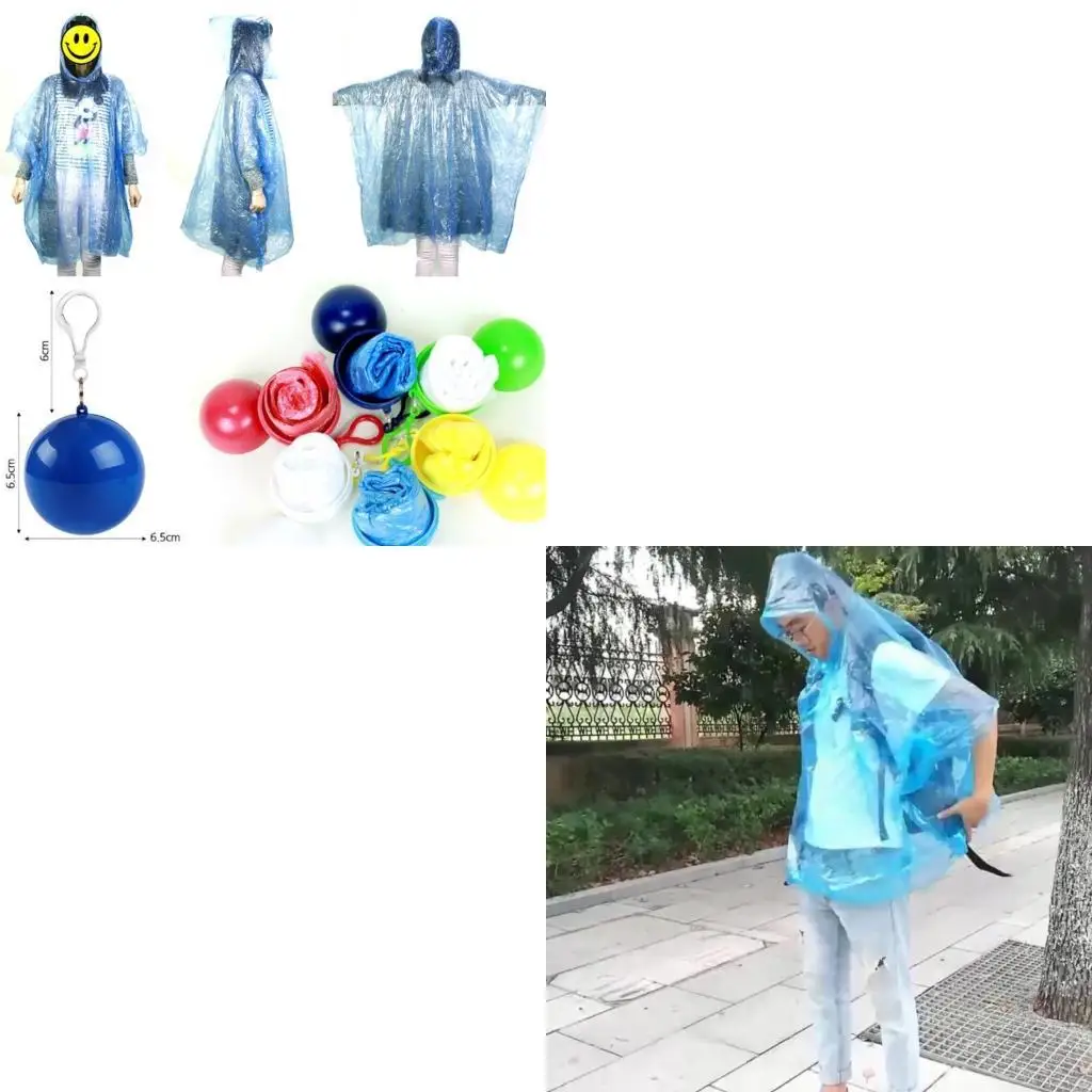 Disposable Emergency Rain PonchoS Waterproof Rain Coat with Keychain Ball Adult Rainwear for Camping Cycling Outdoor B95B