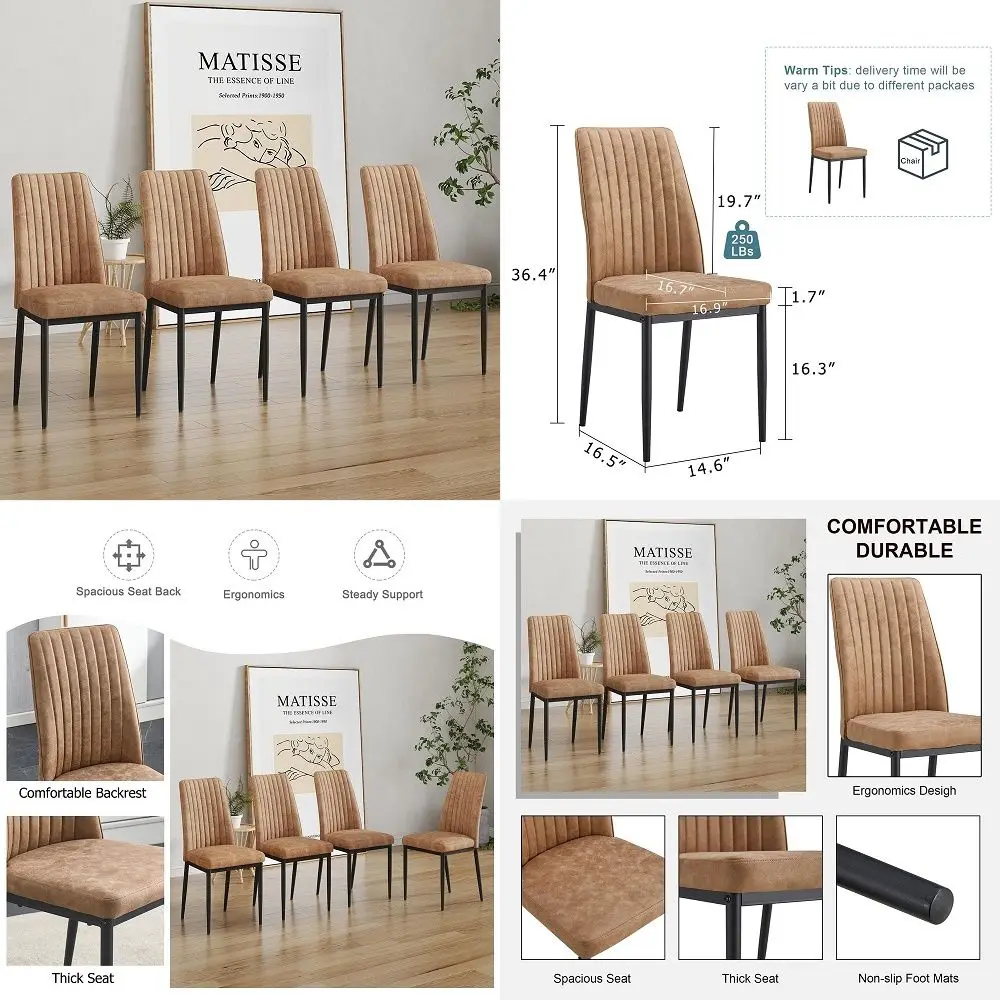 

Fabric Upholstered Dining Chairs Mid Century Farmhouse Dinner Chair with Padded Seat and Wood Legs Kitchen Side Chair for Dinin