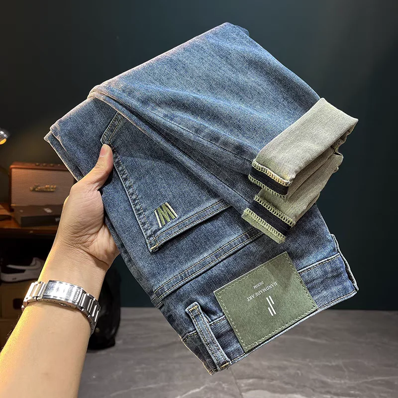 

Высококачественные мужские джинсы узкого кроя, летние, тонкие, новые, 2024, с вышивкой, в корейском стиле, модные повседневные длинные брюки