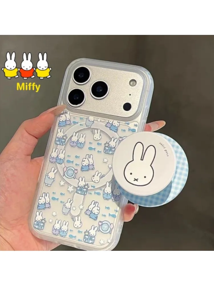 Coque de téléphone lapin Miffy Kawaii, support magnétique Simple, adapté à 17Promax 17Air 16Promax 15plus 14 13 12 11