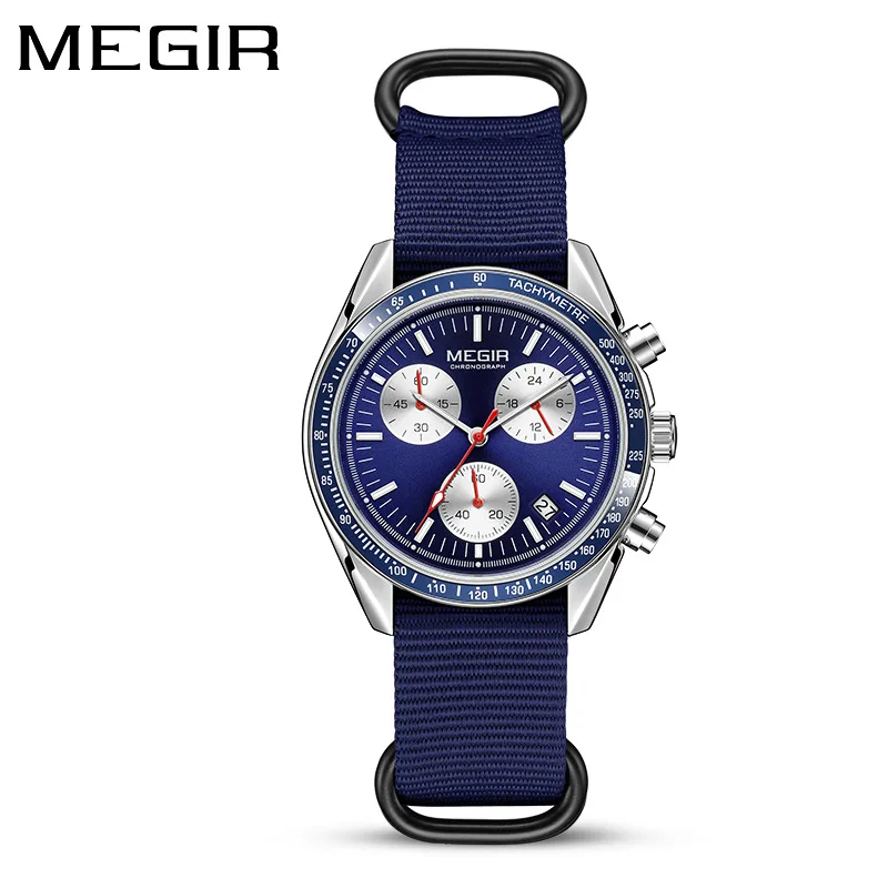 MEGIR 2247 Men's Luxury Quartz Watch Canvas Weaving Strap Chronograph Calendar Life Waterproof Leisure Fashion Men's Watch Gift