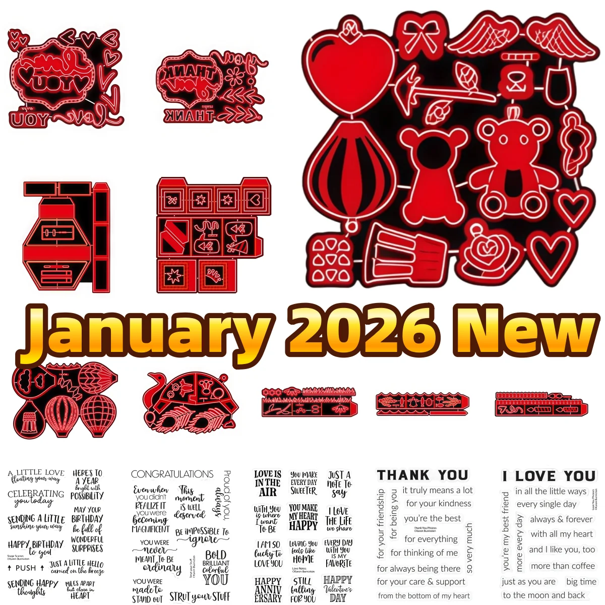 

2026 Valentine New Pop-up Stage and Love You Sentence Stamps Metal Cutting Dies For DIY Scrapbook Craft Decoration Greeting Card
