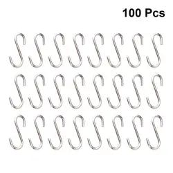 100PCS Mini S-Shape Hook Stainless Steel Clothes Bag Towel Plant Hanging Rack Multi-function Kitchen Bedroom Railing Hanger Hook