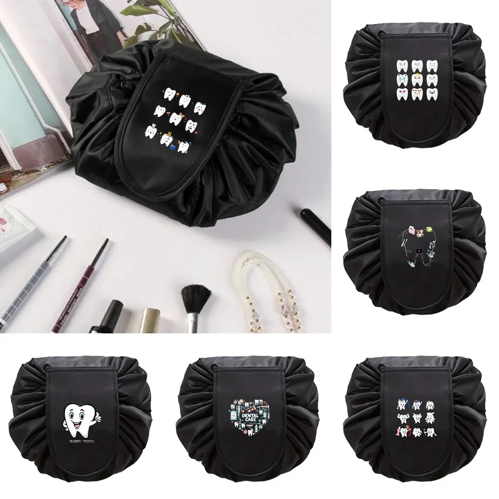 

Cosmetic Storage Bag Lady Travel Portable Travel Storage Bag Teeth Printed Toiletry Organizer Tool Round Dustproof Cover Storage
